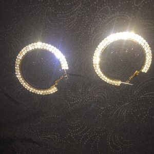 Rhinestone Gold 2 inch earrings